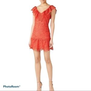 SAYLOR dress Fern V-Neck Sleeveless coral red Mini Lace crochet size xs